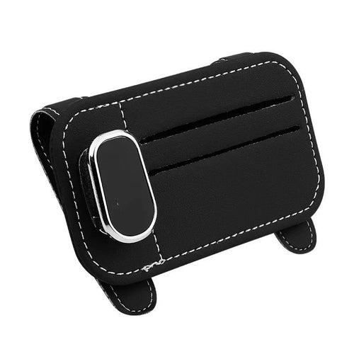 Cowhide leather car sun visor card holder with glasses clip in multiple colour options