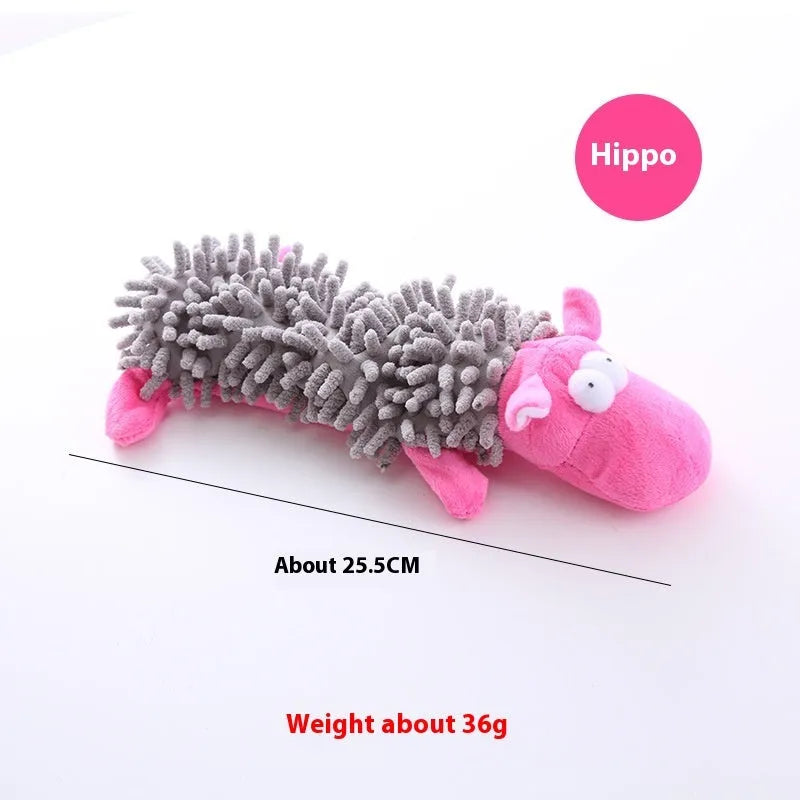 Plush microfibre dog chew toy shaped like horse molar with crinkle sound