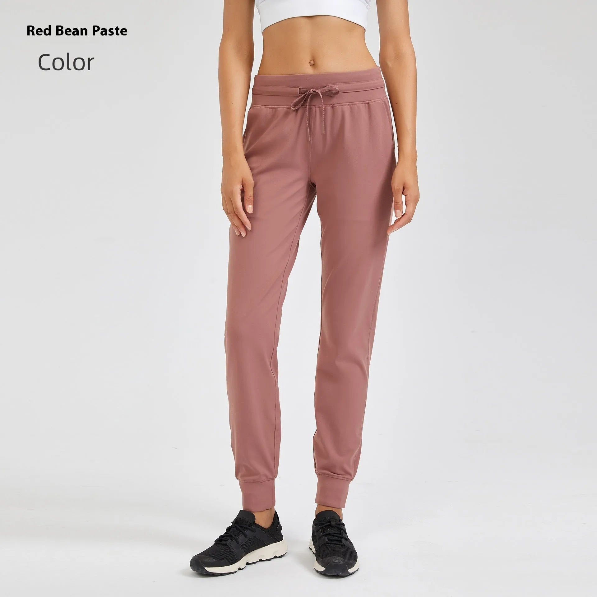 Women's high waist yoga pants in Belgian Blue colour with drawstring waistband for running fitness