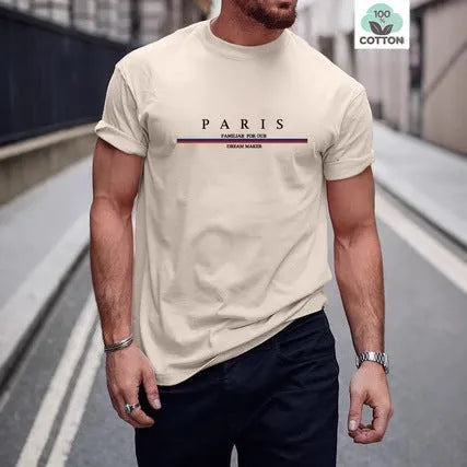 Men's heavy cotton short-sleeved T-shirt with letter printing in loose casual fit