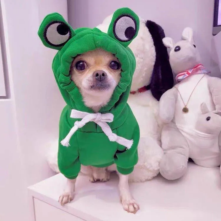 Fruit dog clothes two-legged hooded green fleece outfit for small dogs autumn winter pet sweater