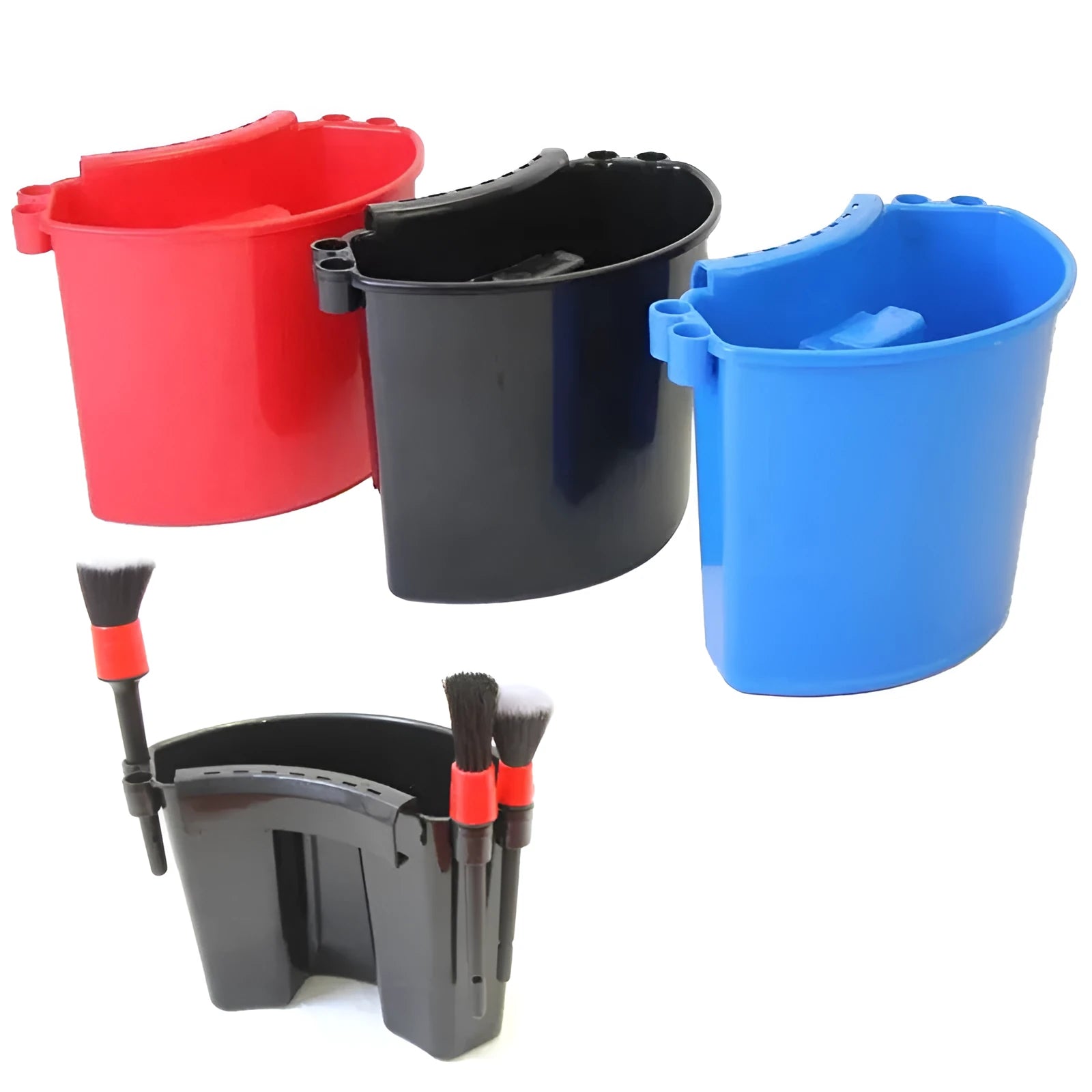 PP plastic car washing bucket available in black, red, blue, or pink colours for vehicle cleaning