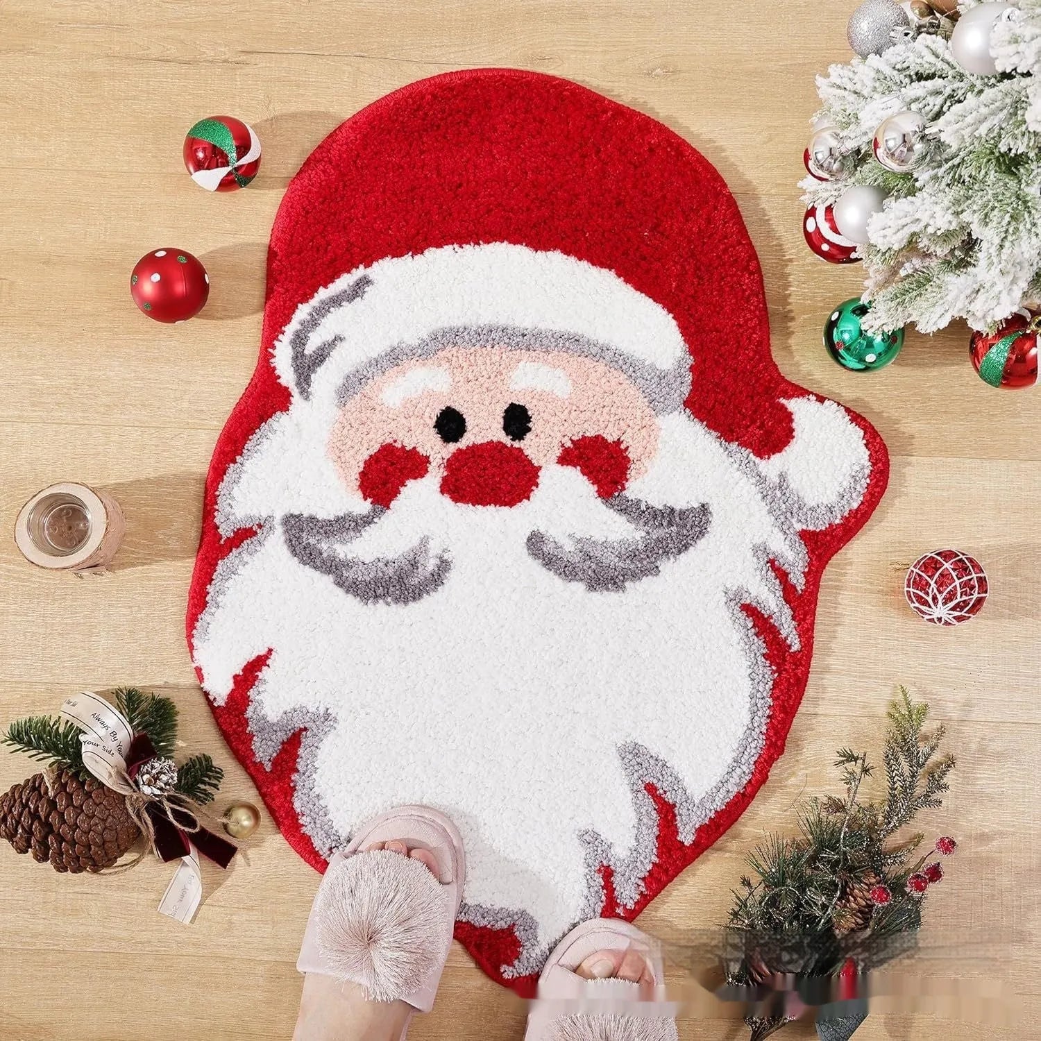 Christmas themed irregular shape hallway mat with festive patterns and anti-slip bottom options