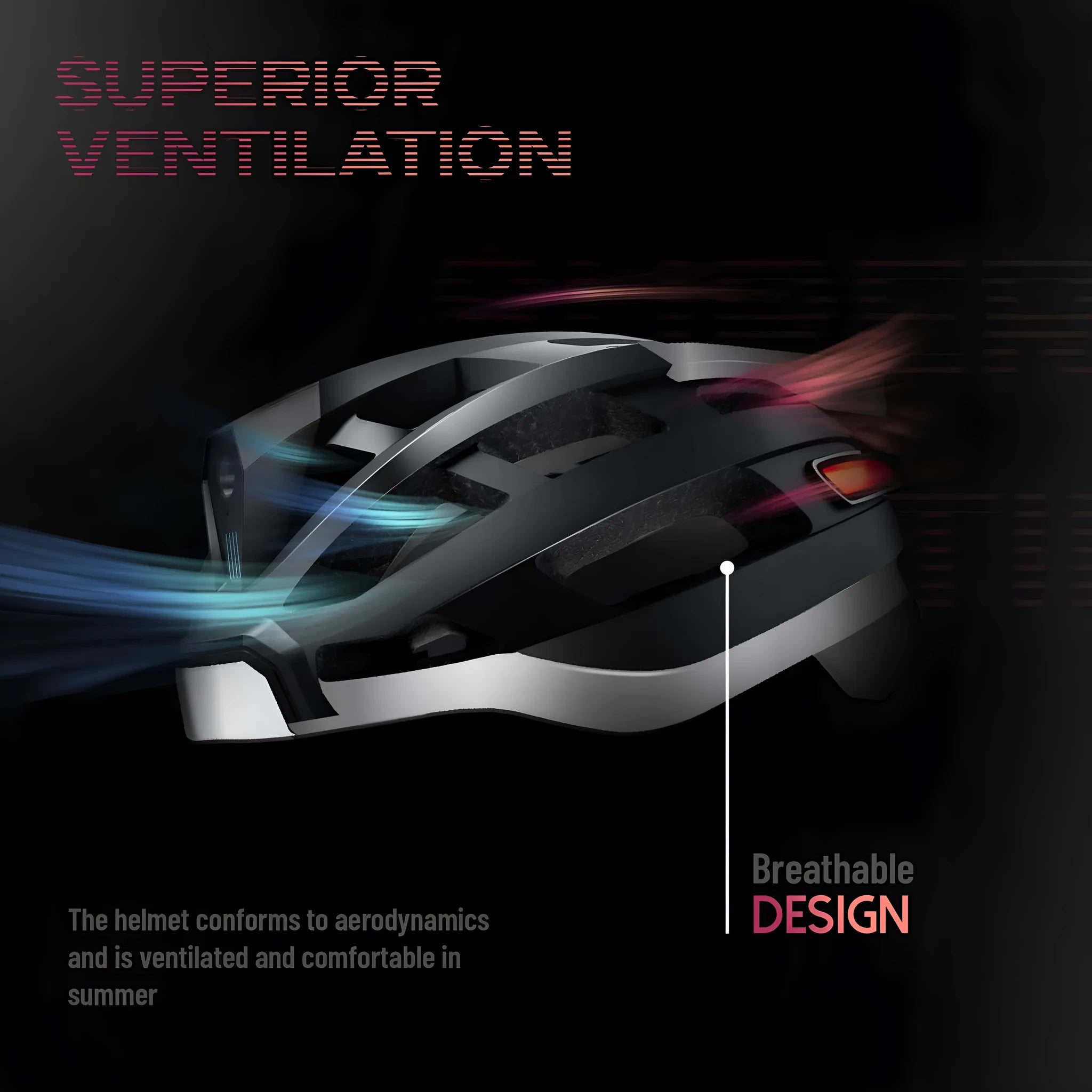 Black and grey smart riding helmet with integrated warning light on the rear, showing USB charging port.