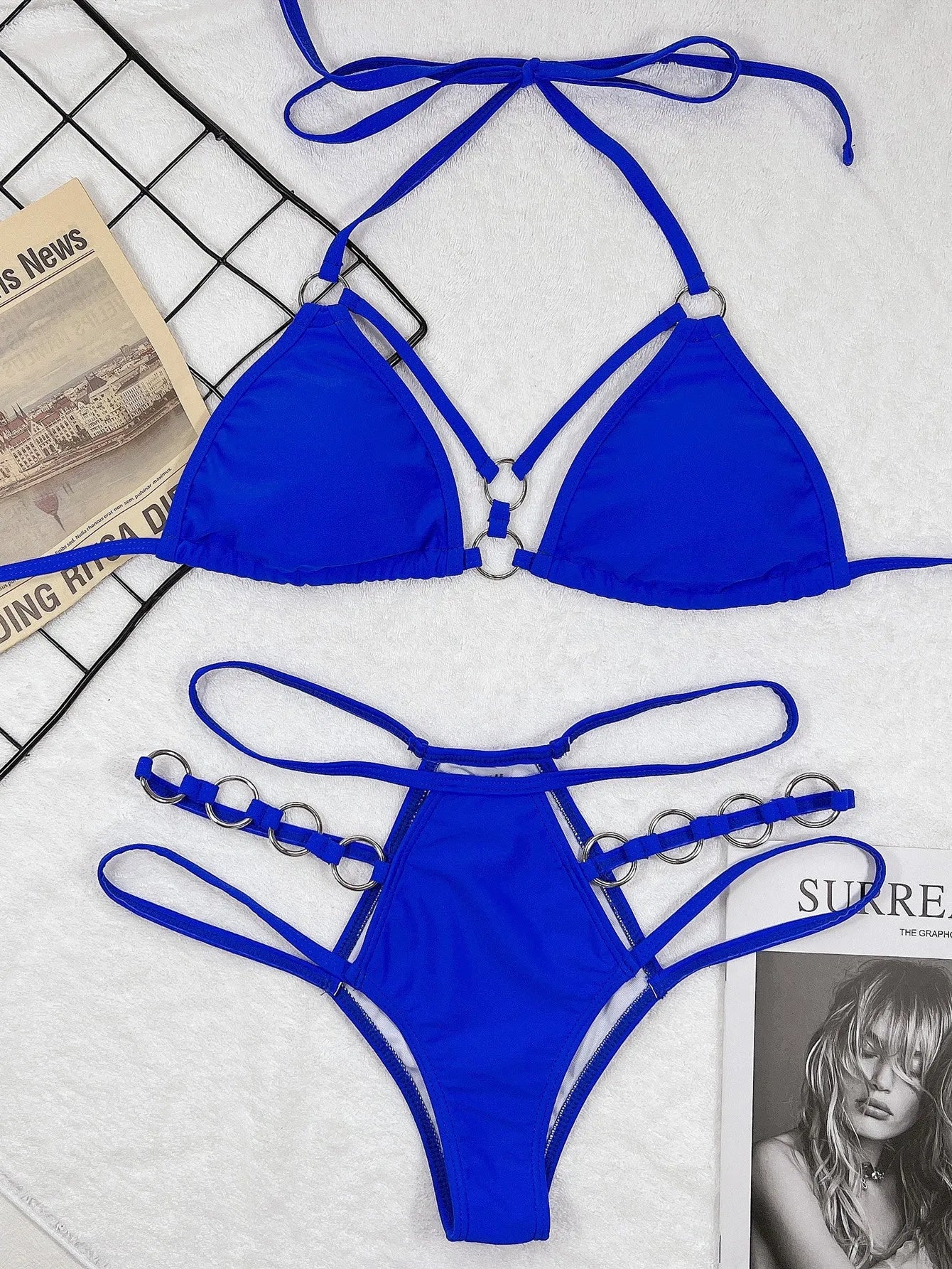 Women's pure colour separated bikini swimwear set with shorts in nylon fabric