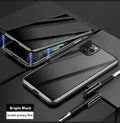Magnetic double-sided peep-proof glass phone case in black for iPhone 13 to 16 series with metal frame