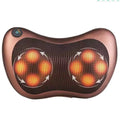 Brown genuine leather smart neck massage pillow with 8 massage heads for home and car use
