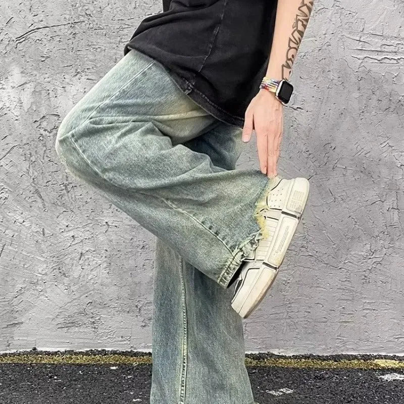 American High Street Vintage Jeans for Men - Mid Waist Straight Leg Denim Trousers in Yellow Mud Colour, Available in S, M, L, XL, 2XL, 3XL, Cotton Denim Fabric, Classic Vintage Style Jeans for Everyday Wear