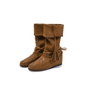 Mid-top square toe western cowboy boot in brown with suede lining and flat heel