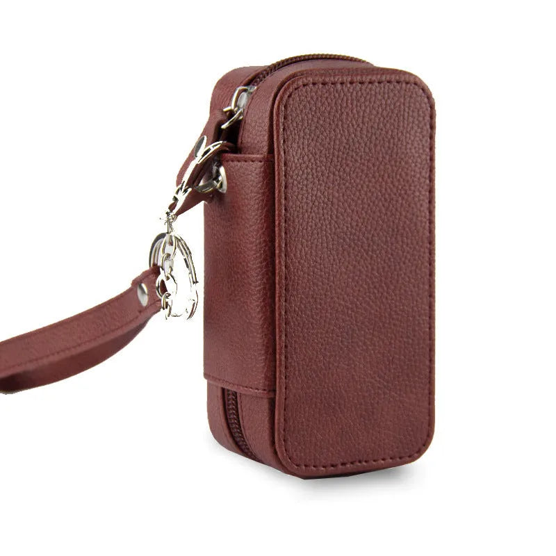 General-purpose lychee pattern leather storage bag, 13cm x 6.5cm x 5.3cm, in black with textured cover