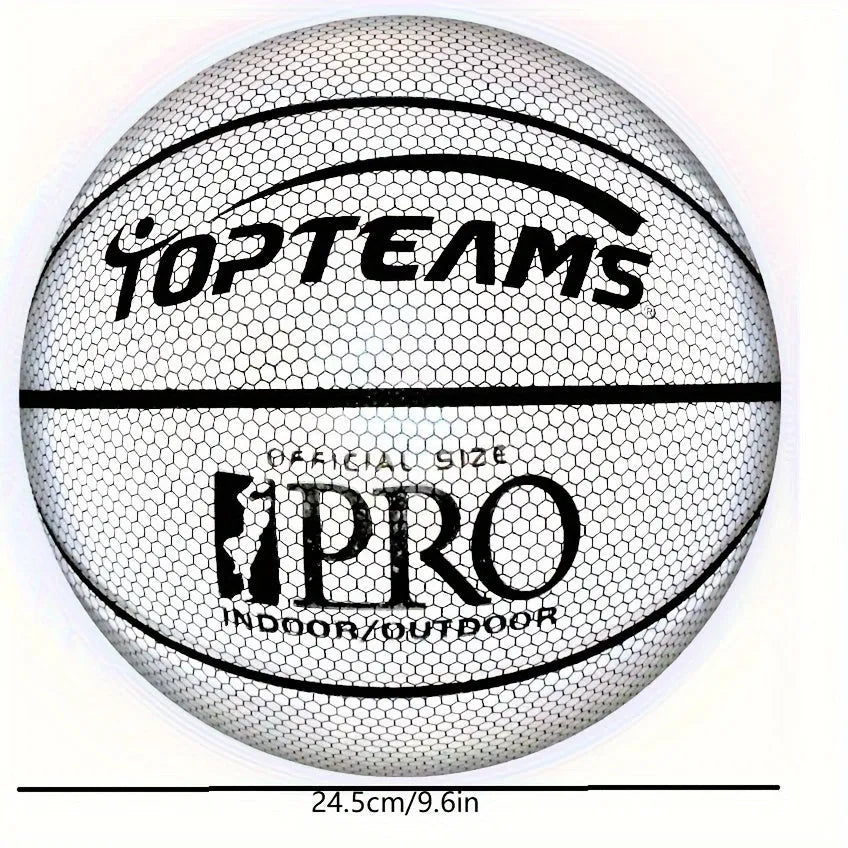 Holographic luminous reflective no. 7 basketball in chroma colour with wear-resistant PU surface