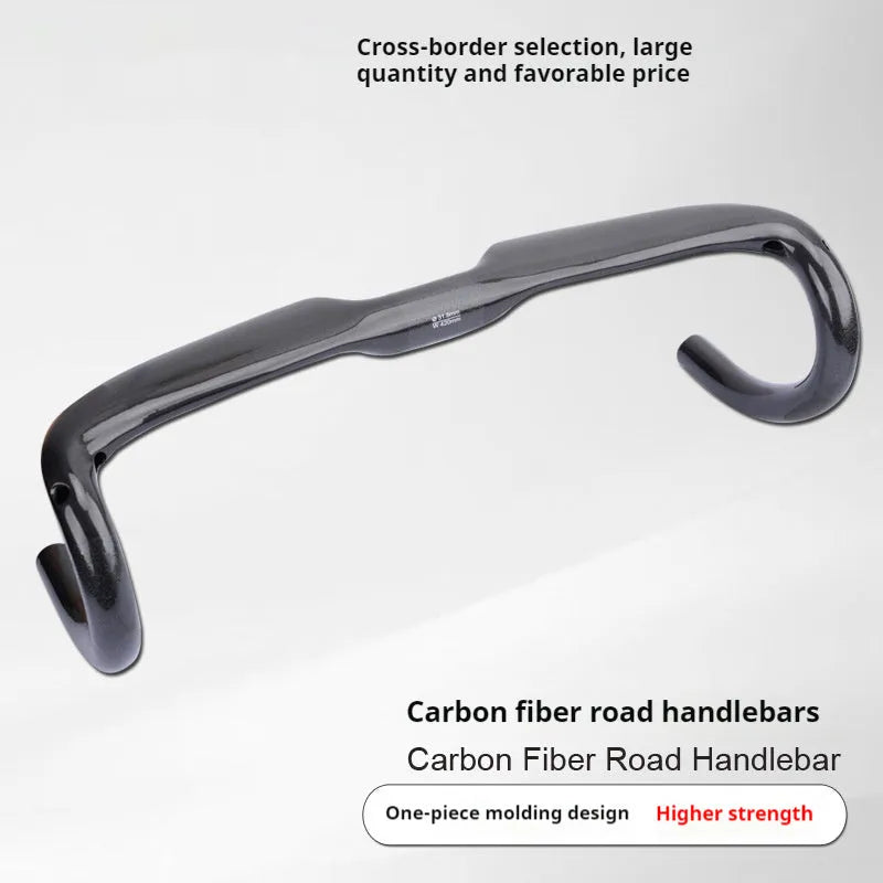 Carbon fibre road bicycle drop handlebar in Black Grey Silver showing Matte and Bright finish options at 400mm 420mm 440mm widths
