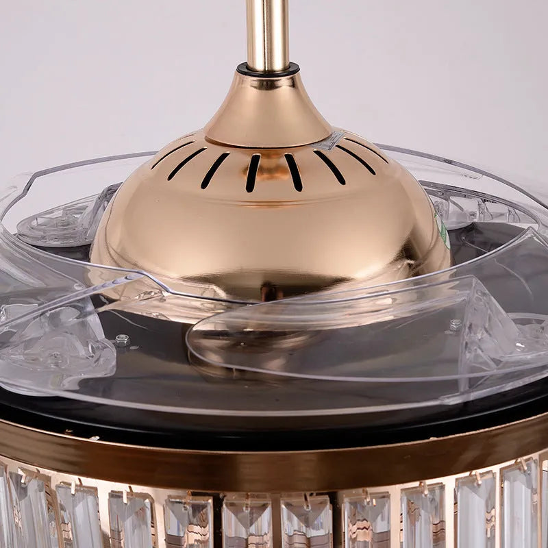 Invisible ceiling fan lamp with crystal shade and ABS blades in living room setting