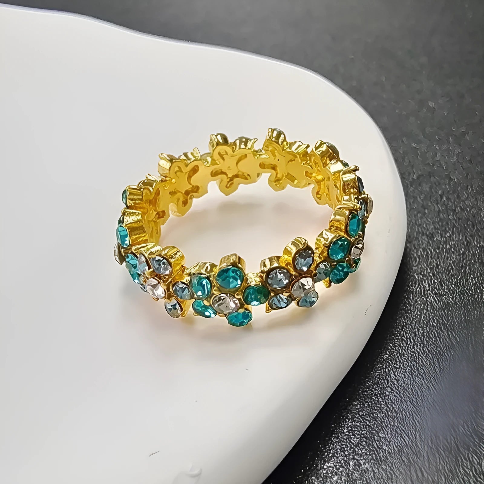 Close-up of creative full diamond design on elephant motif alloy fashion ring.