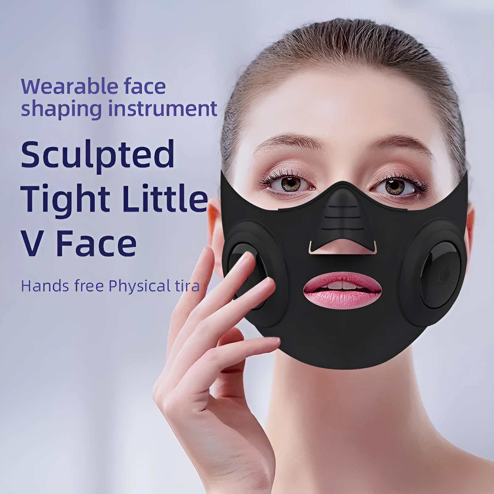 Black photon facial beauty device with USB cable and a white face mask attachment.