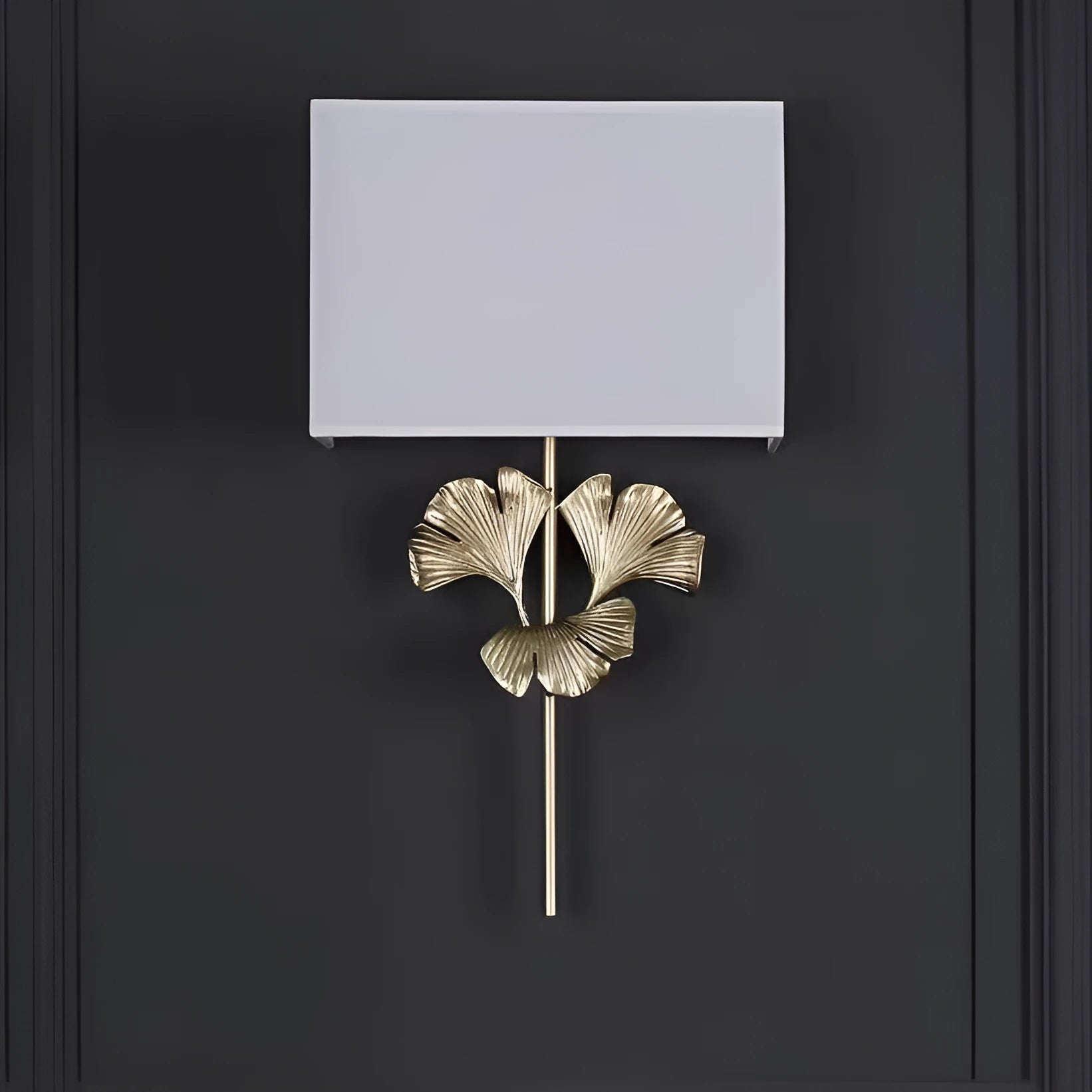 American-style all-copper ginkgo leaf wall lamp with white shade, brass finish, 530x300x120mm