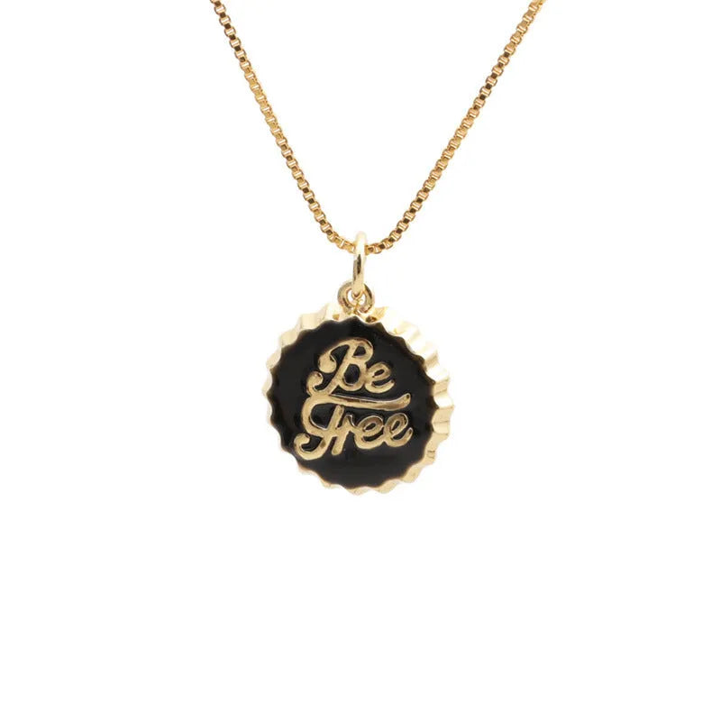 Copper bottle cap pendant necklace with electroplated finish on 40cm box chain