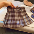 Girls' plaid pleated A-line skirt in cotton blend with six height size options