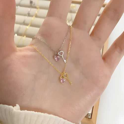 925 silver heart-shaped key pendant necklace for women platinum colour electroplated finish with chain