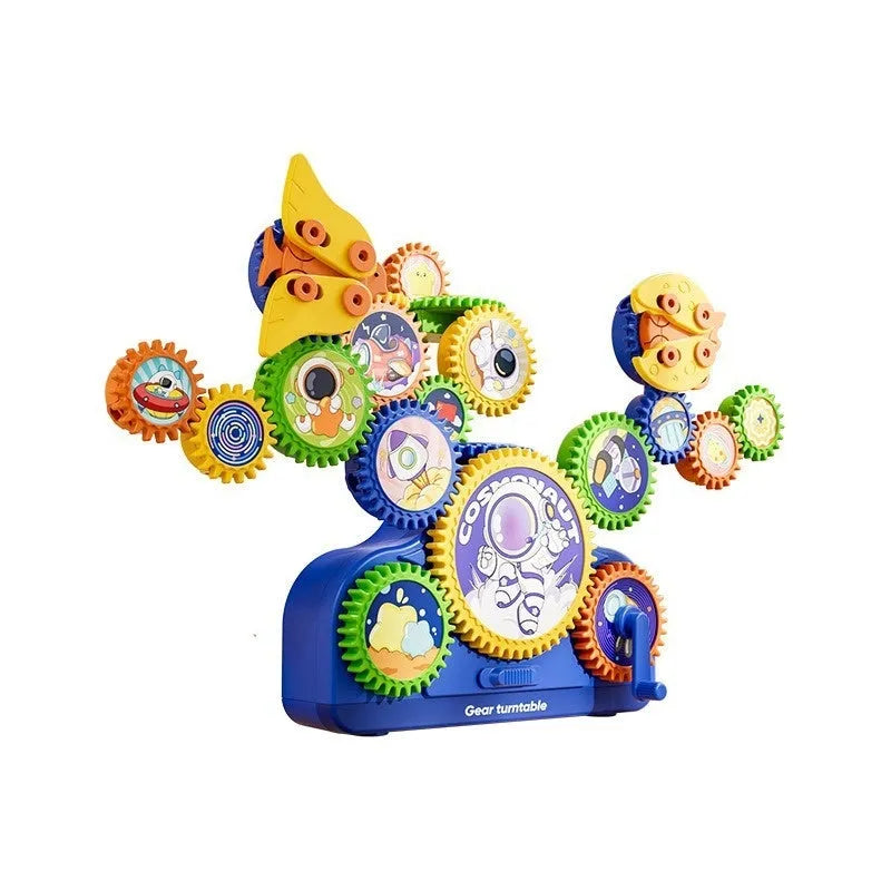 Children's electric building block set with variable gear rotating assembly in Dinosaur edition, 14 pieces in colour box