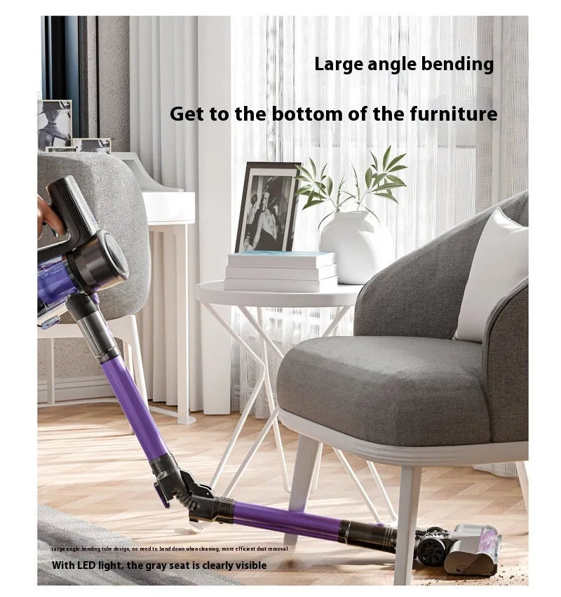 Handheld vacuum cleaner with brushless motor, foldable design, black and purple standard colour