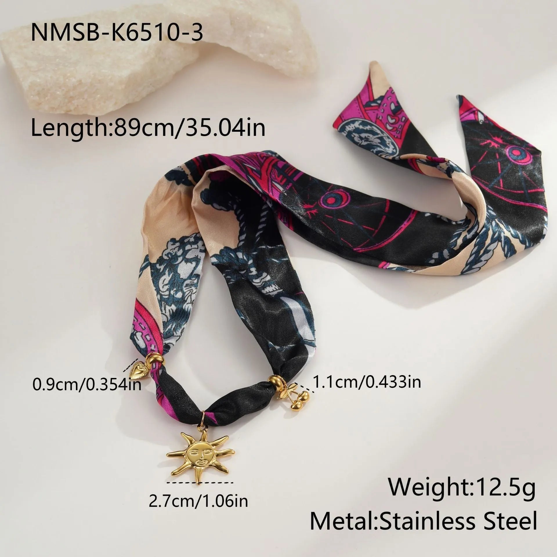 Stainless steel geometric pendant necklace with 18K gold plating on adjustable chain
