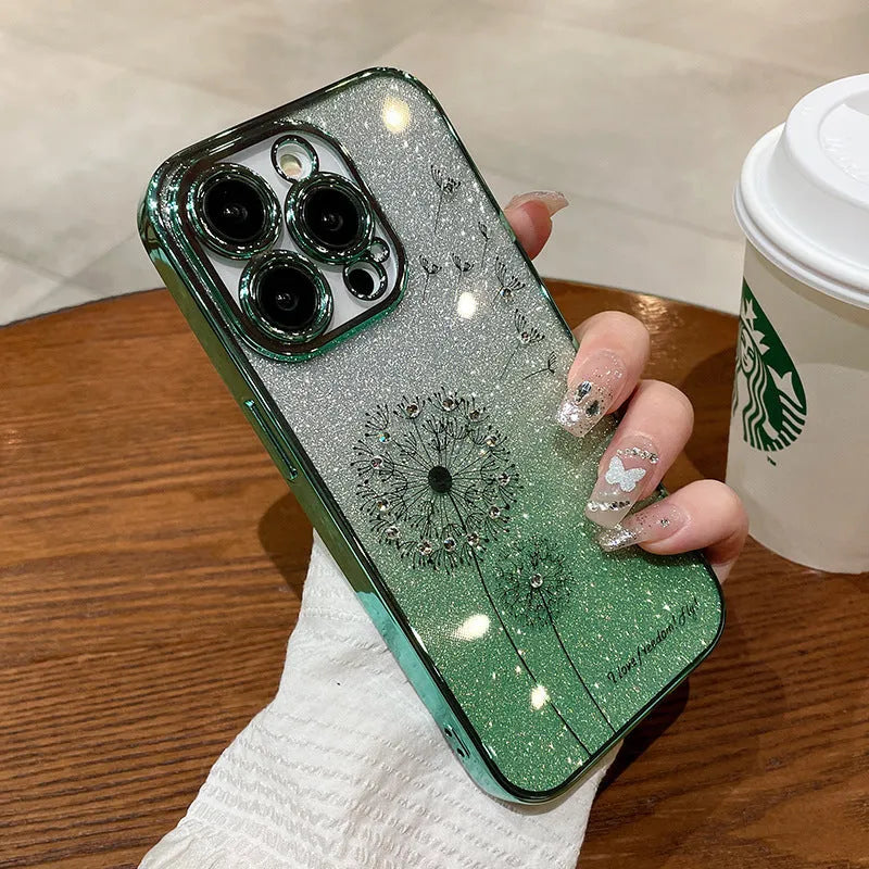 Gradient glitter silicone phone case for Apple iPhone, transparent electroplated cover in purple pink blue silver green black
