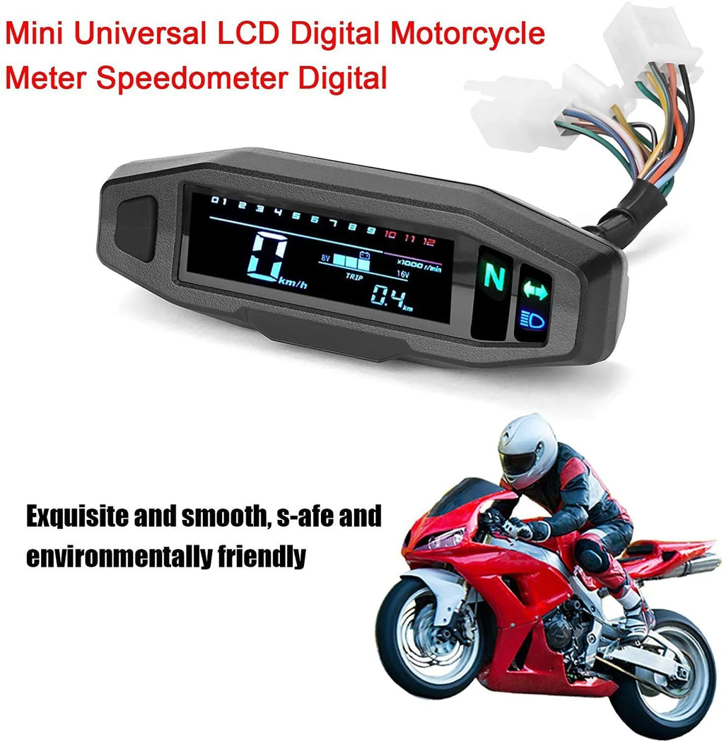Black mini motorcycle LCD speedometer and oil gauge with white backlight display