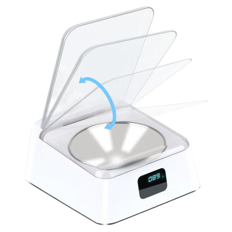 White automatic pet feeder with 5G bowl, compact size 210x170x92mm, gravity-fed design for dogs and cats