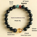 Chinese obsidian yellow tower crystal bracelet with agate jade beads, 8mm or 10mm size option, natural stone jewelry