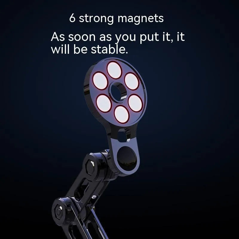 Black magnetic car phone holder with suction base and 360-degree rotation mechanism for universal smartphone mounting