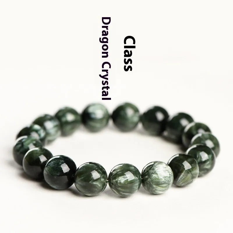 Green Dragon Crystal bracelet with round beads and a ruyi decorative motif.