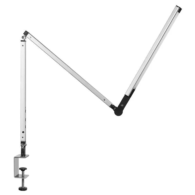 Black clip mount LED desk lamp with dimmer switch attached to study desk edge