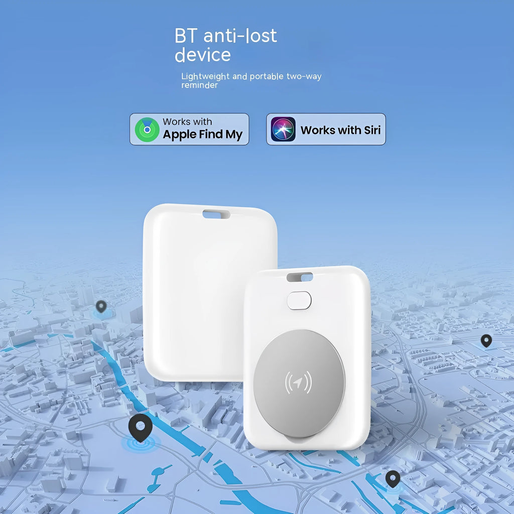 White ABS plastic pet tracking device for Apple users showing portable design