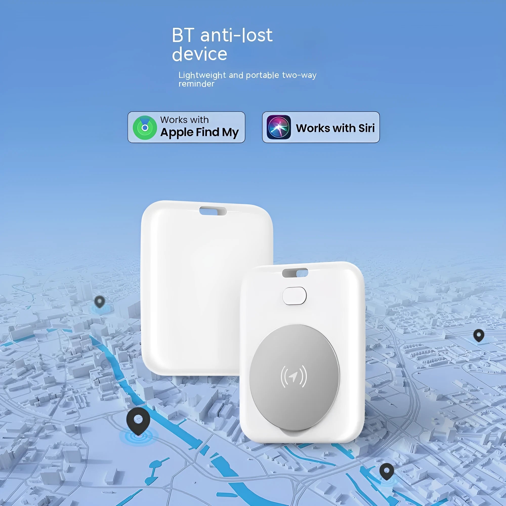 White ABS plastic pet tracking device for Apple users showing portable design