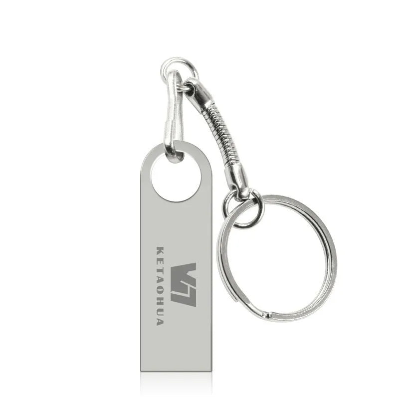 Silver metal car-shaped USB flash drive on a white background showing its compact size and design.