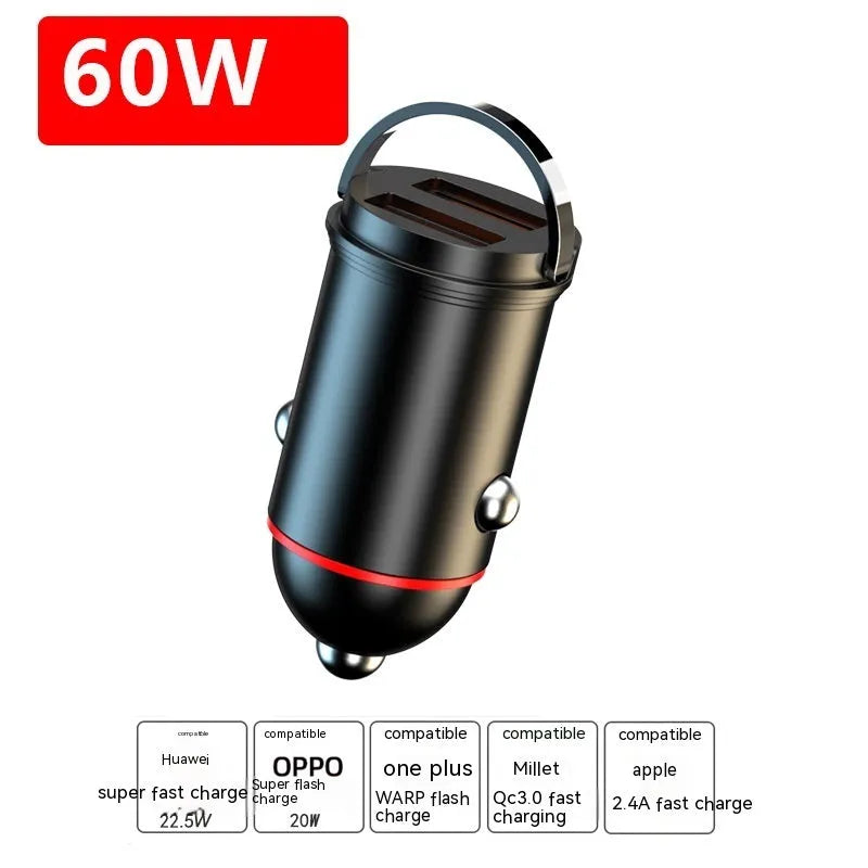 Black zinc alloy car charger with USB port for vehicle device charging