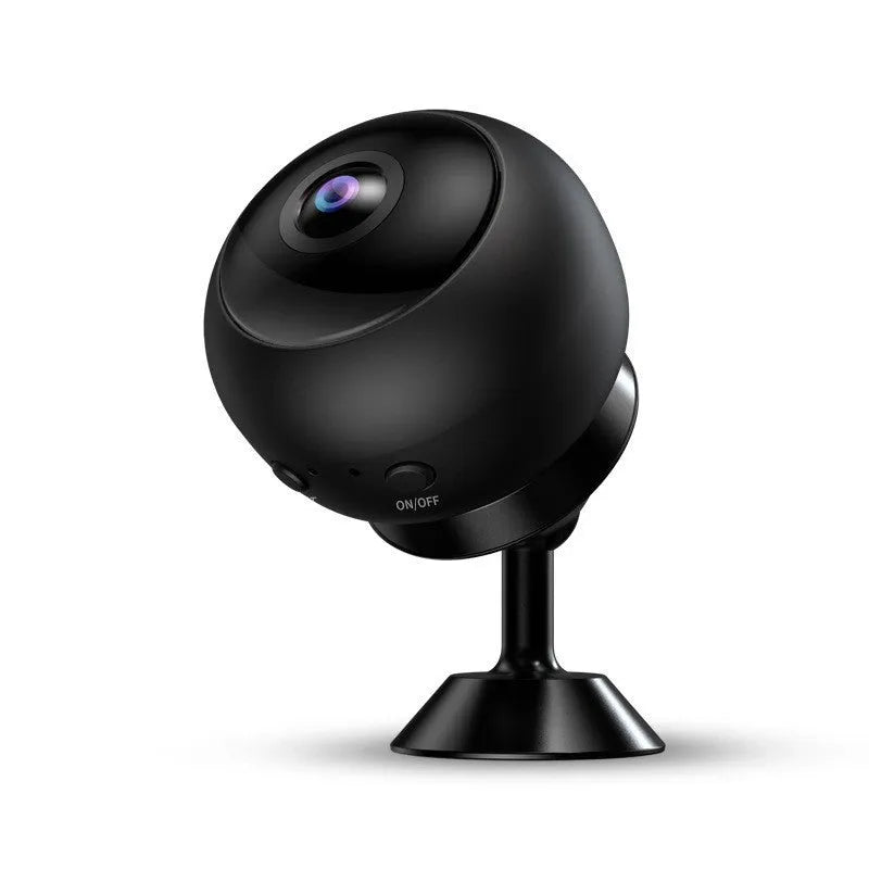 A compact 1080p wireless wifi surveillance camera with a lens, made from white ABS plastic.