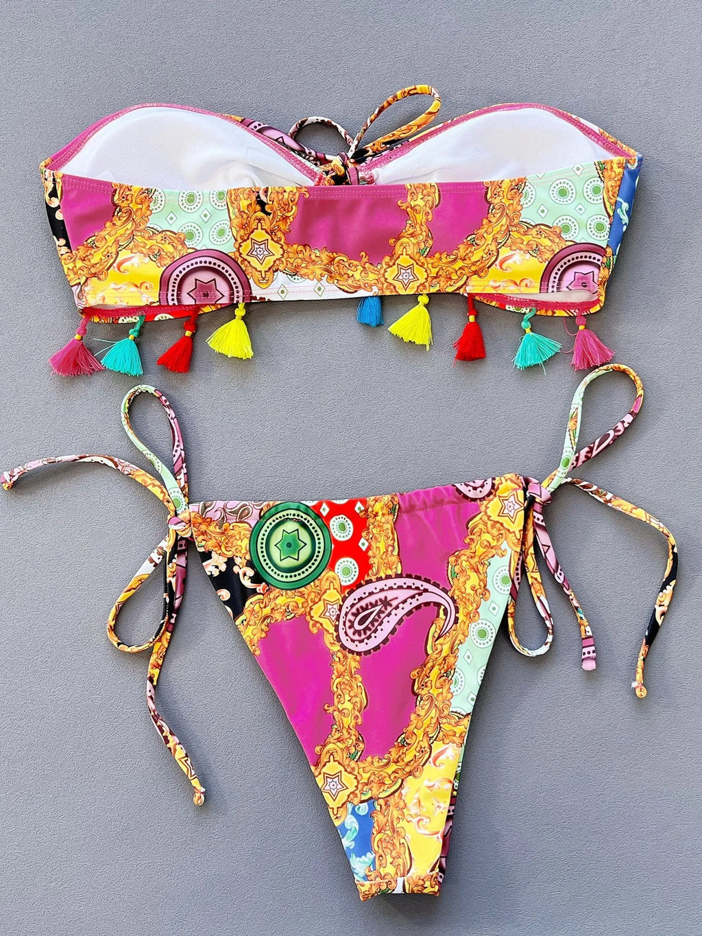 Women's separated tube top bikini set in printing design with European American styling