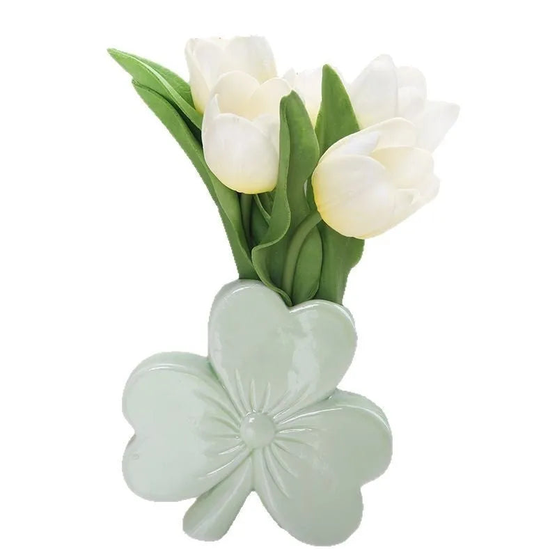 European ceramic desktop vase in light green colour, 15cm diameter