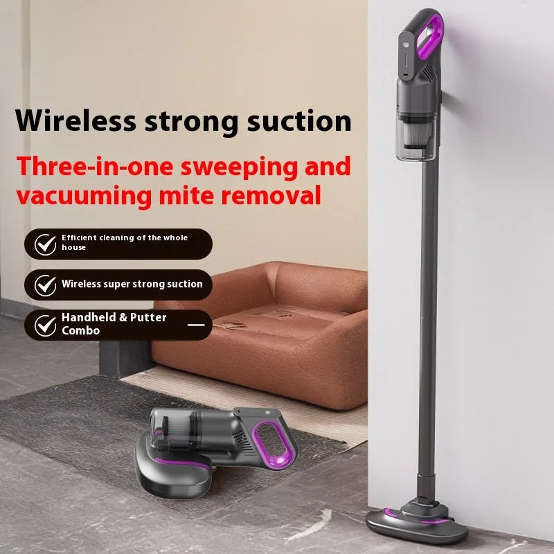 Rose red all-in-one handheld vacuum cleaner with ABS body and 260ml dust cup for mite removal