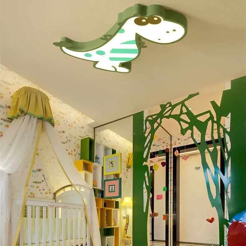 Cartoon dinosaur themed ceiling light with aluminium body and PVC shade, 48cm diameter