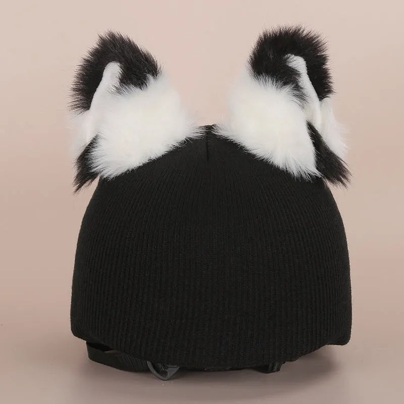 A soft plush cartoon character helmet cover for ears, shown in M size.