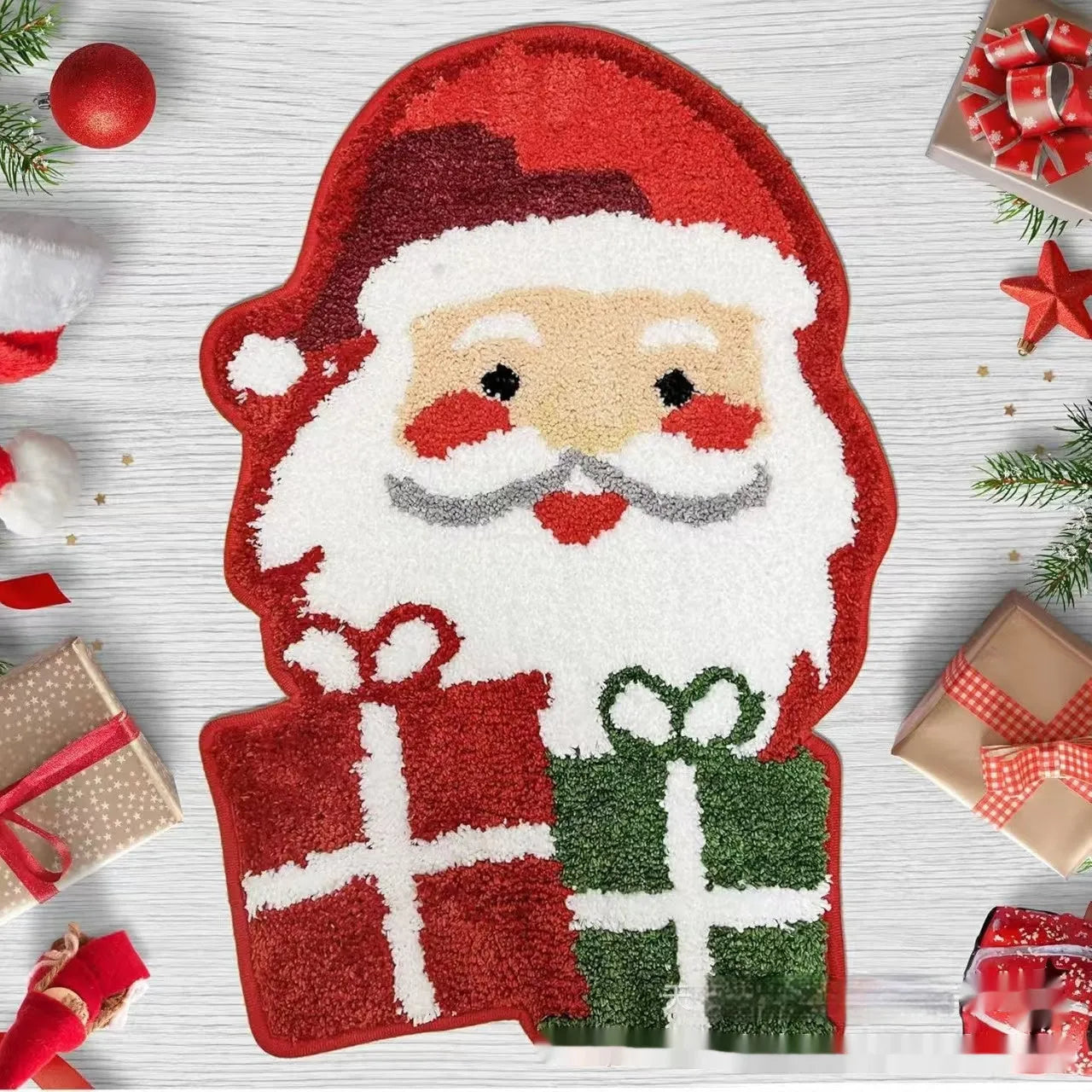Christmas themed irregular shape hallway mat with festive patterns and anti-slip bottom options