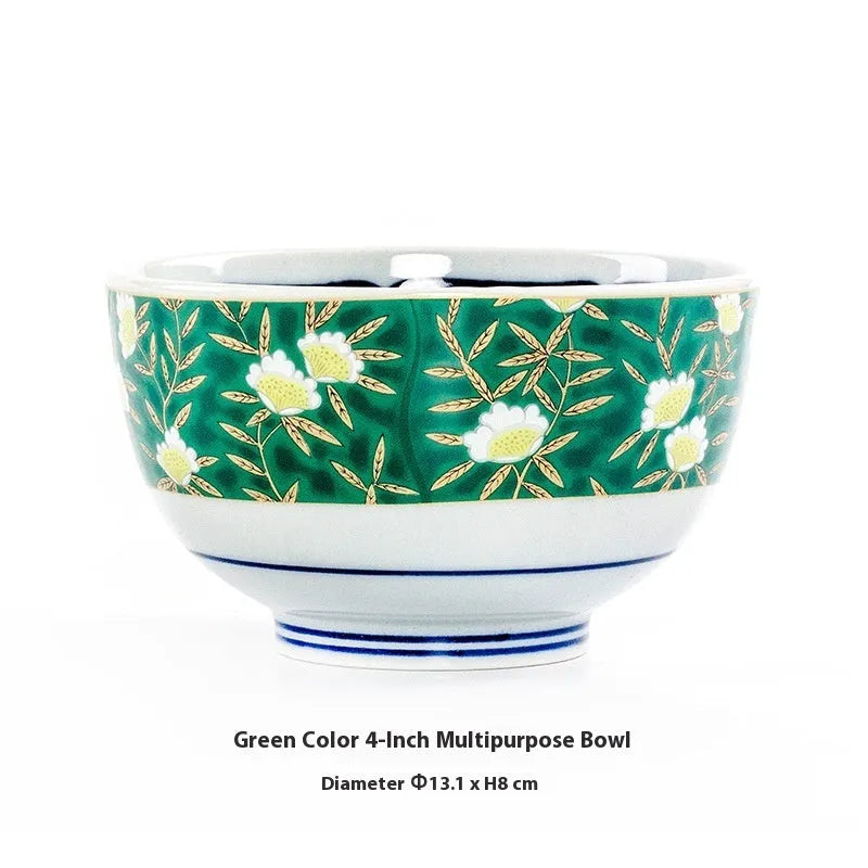 Japanese retro ceramic 4-inch bowl with peony pattern and underglaze finish