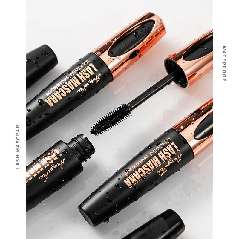 Black waterproof mascara for thick curled lashes with sweat-proof formula that resists smudging