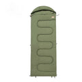 Ochre and olive green ultra-light cotton camping sleeping bag laid out flat.
