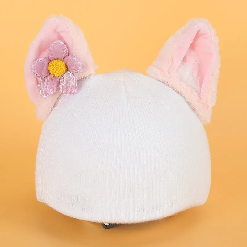 A soft plush cartoon character helmet cover for ears, shown in M size.