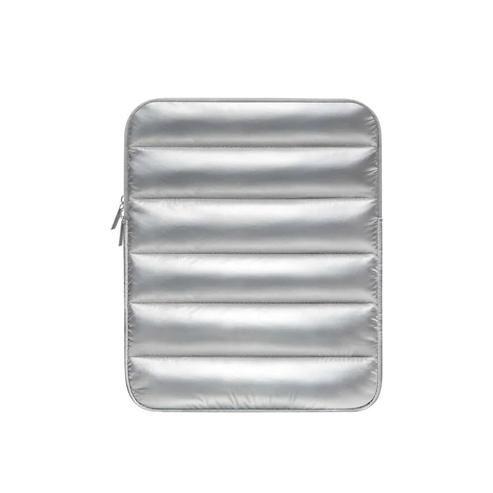 Black fluffy puff laptop sleeve for 9.7-11 inch devices with elastic sides and waterproof lining