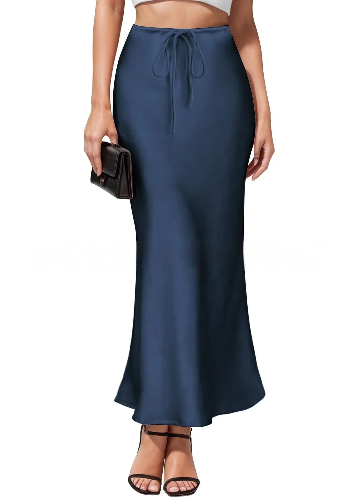 Asymmetric high-waist acetate satin skirt in solid colour with irregular stitching detail